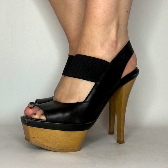Bakers Shoes - Black with Wood Platform Heel.